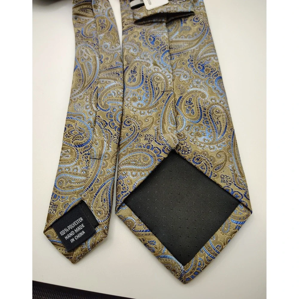 NWT Platinum‎ Designs Paisley Silk Blend Tie Gold Blue Mens Formal Business